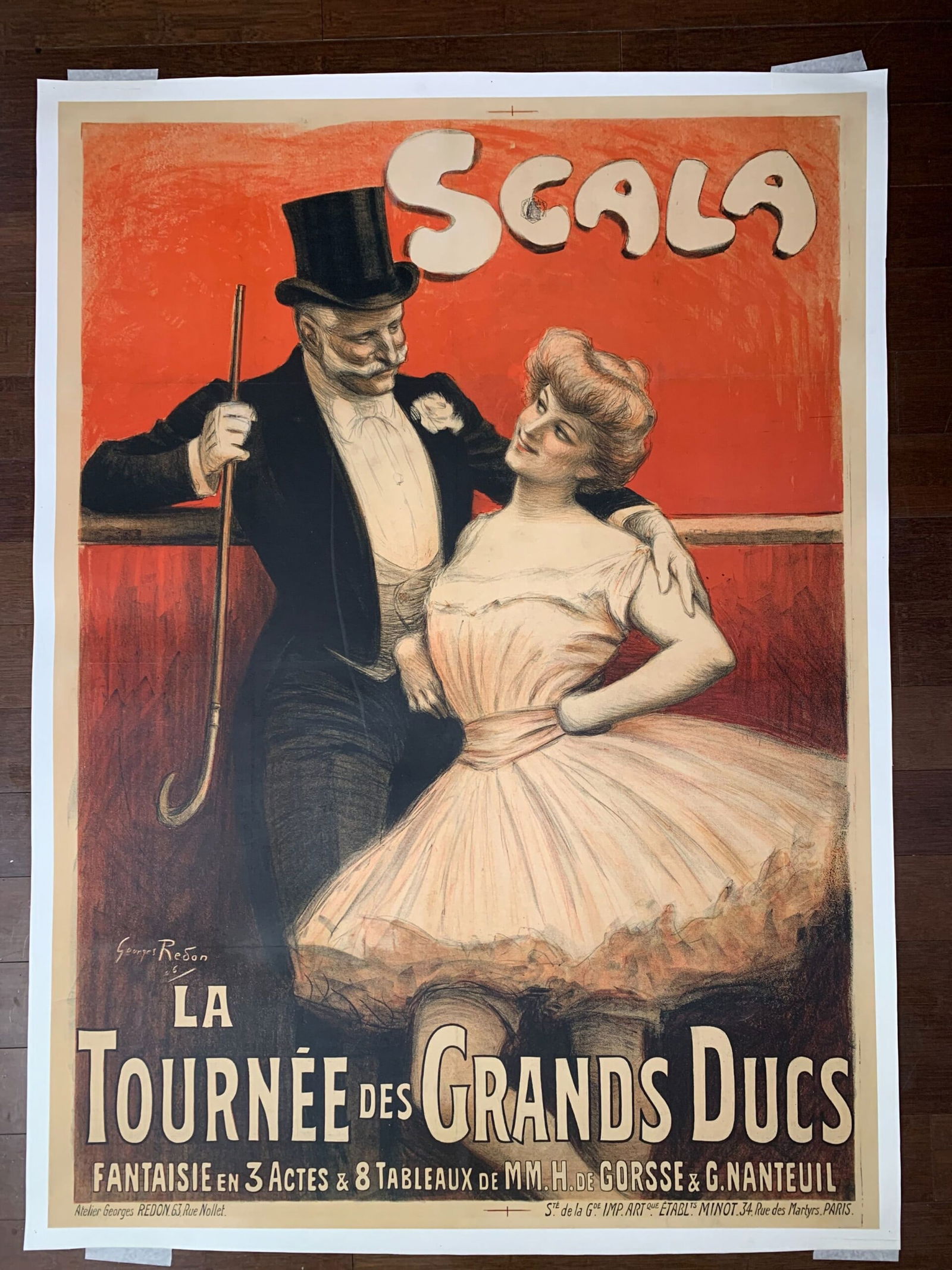 Scala - La Tournee - Art by Georges Redon (1906) 37x50 French Theater Poster LB: Scala - La Tournee - Art by Georges Redon (1906) 37x50 French Theater Poster LB, Please refer to the attached photos to determine the condition of this original vintage item. Note: LB means Linen Back