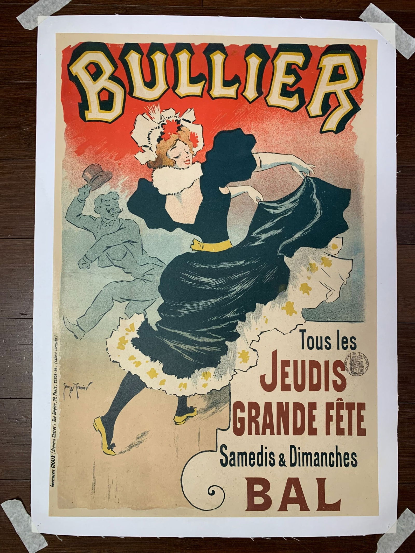 Bullier - Art by Georges Meunier (1895) 15.5x22.75 French Advertising Poster LB: Bullier - Art by Georges Meunier (1895) 15.5x22.75 French Advertising Poster LB, Please refer to the attached photos to determine the condition of this original vintage item. Note: LB means Linen Back