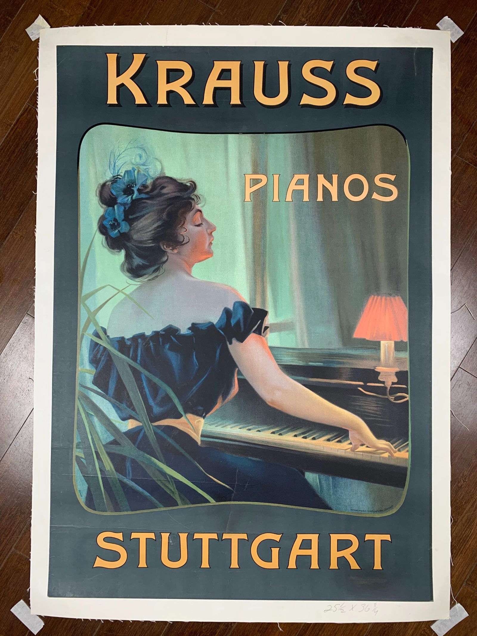Krauss Pianos - Stuttgart (1900's) 25x36.25 German Advertising Poster LB: Krauss Pianos - Stuttgart (1900's) 25x36.25 German Advertising Poster LB, Please refer to the attached photos to determine the condition of this original vintage item. Note: LB means Linen Backed. Rea