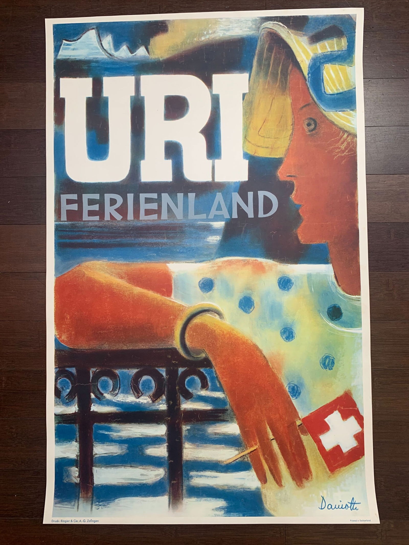Uri Ferienland - Art by Heinrich Danioth (1953) 25x39 Swiss Advertising Poster: Uri Ferienland - Art by Heinrich Danioth (1953) 25x39 Swiss Advertising Poster, Please refer to the attached photos to determine the condition of this original vintage item. Note: LB means Linen Backe