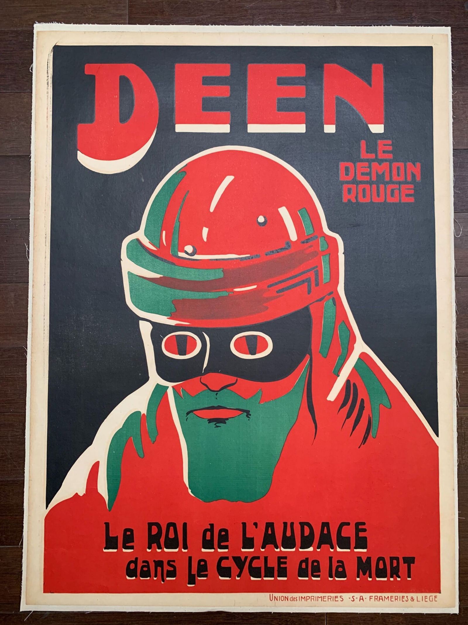 Deen - The Red Devil - (1920's) 24.5x33.5 Belgian Motorsport Circus Poster LB: Deen - The Red Devil - (1920's) 24.5x33.5 Belgian Motorsport Circus Poster LB, Please refer to the attached photos to determine the condition of this original vintage item. Note: LB means Linen Backed