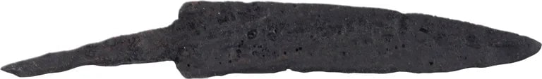 VIKING POCKET OR POUCH KNIFE. 11th C. AD: Cambridgeshire, England, just over 3" (0.23") total length with curved back and uniform taper to the wedge section slashing blade. Particularly thin section for slashing, distinguishing it from a work