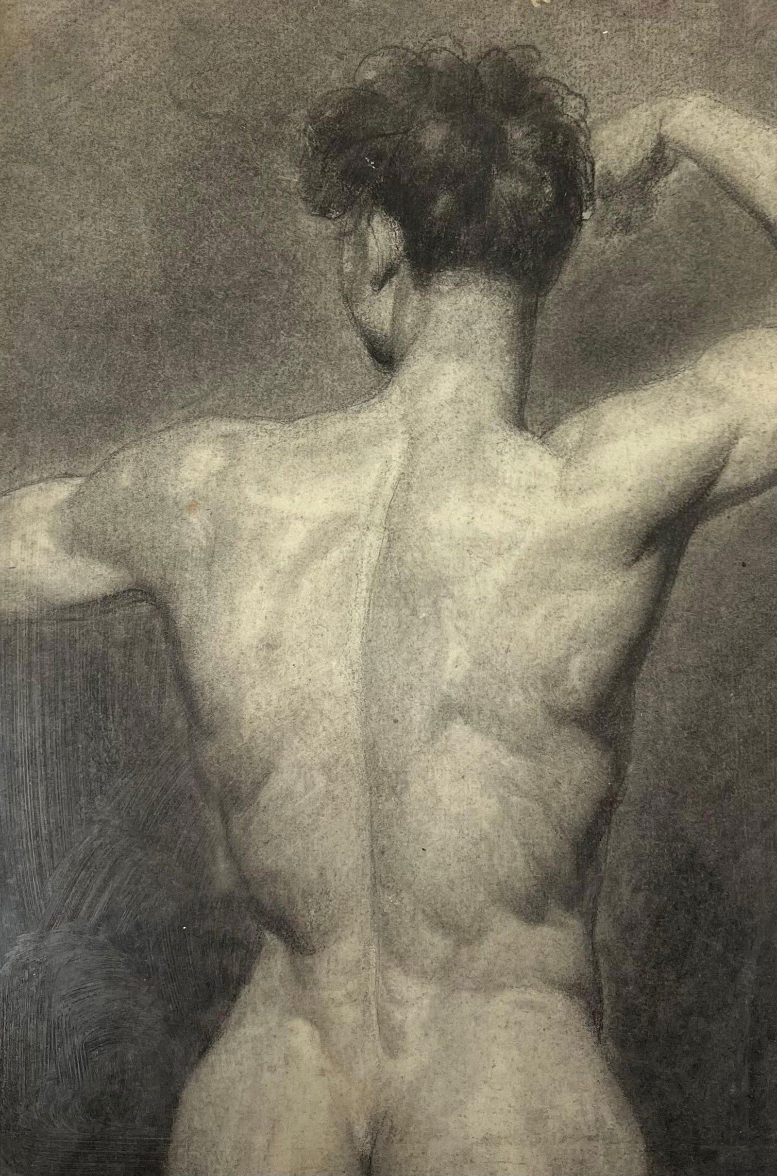 French School; Antique French Classical Study of the Male Back Figure Drawing 19th Century: Title: French School; Antique French Classical Study of the Male Back Figure Drawing 19th Century Description: Title: Seated figure Artist: Josine Vignon (French 1922-2022) Medium: signed black pen on