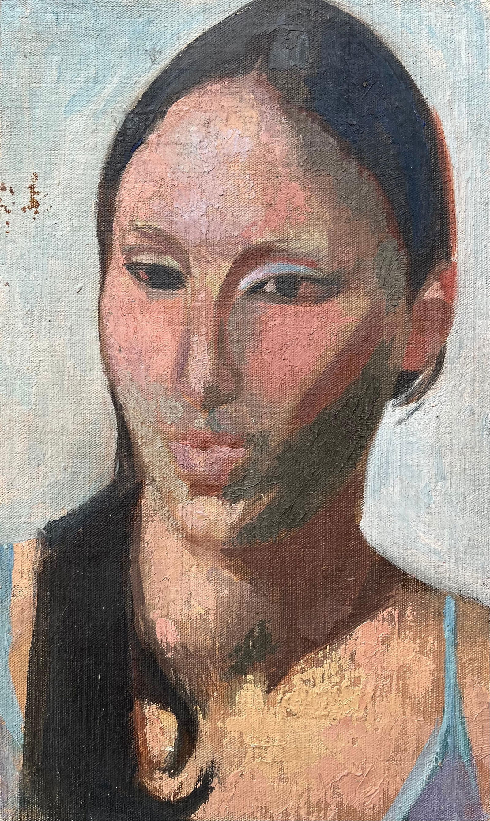 Bernadette Kelly; Modern French Oil Painting Portrait of a Woman Expressive Figurative Study: Title: Bernadette Kelly; Modern French Oil Painting Portrait of a Woman Expressive Figurative Study Description: Abstract Expressionist Composition signed by Gilbert Pelissier (French born 1924) oil p