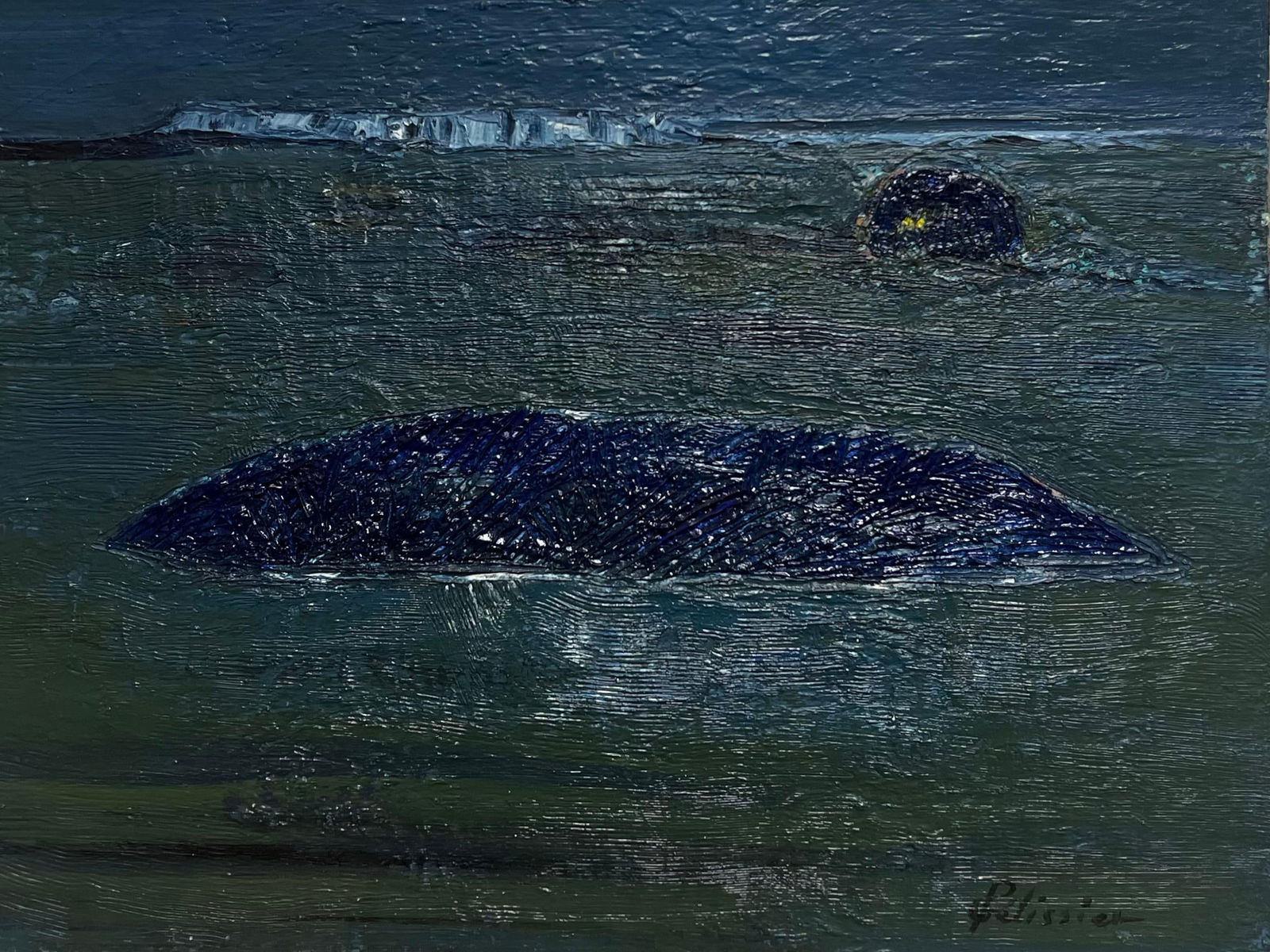 Gilbert Pelissier; Thick Dark Blue and Green Abstract French 20th Century Painting, 1986: Title: Gilbert Pelissier; Thick Dark Blue and Green Abstract French 20th Century Painting, 1986 Description: Title: Historic Miniature Watercolor of Wine Street Looking to Corn Street in Bristol by Ja