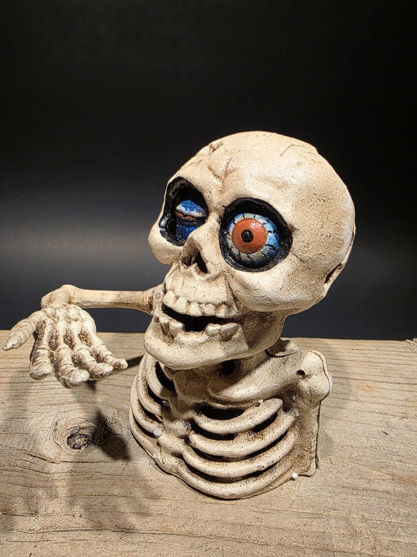 Cast Iron Mechanical Halloween Skeleton Coin Bank (1 of 15)