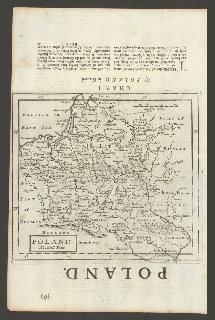 Poland by Herman Moll. Belarus Lithuania Latvia western Ukraine 1701 old map: Poland'. The map covers the area between the Oder in the west to the Dnipro and Smolensk in the east, including all of modern-day Poland, Lithaunia and Belarus, Ukraine west of the Dinpro, and much of