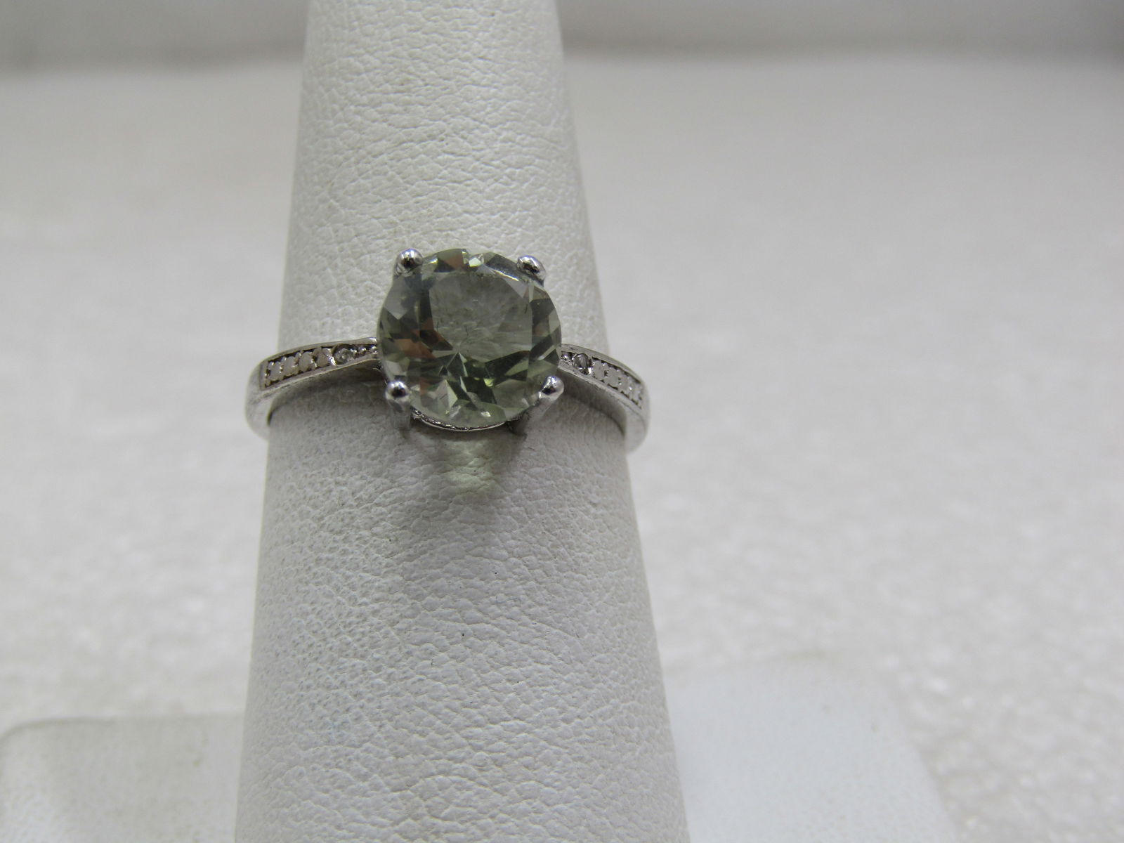 Sterling Silver Green Amethyst & Diamond Ring, Sz. 7, 1.8 CTW (1 of 7)