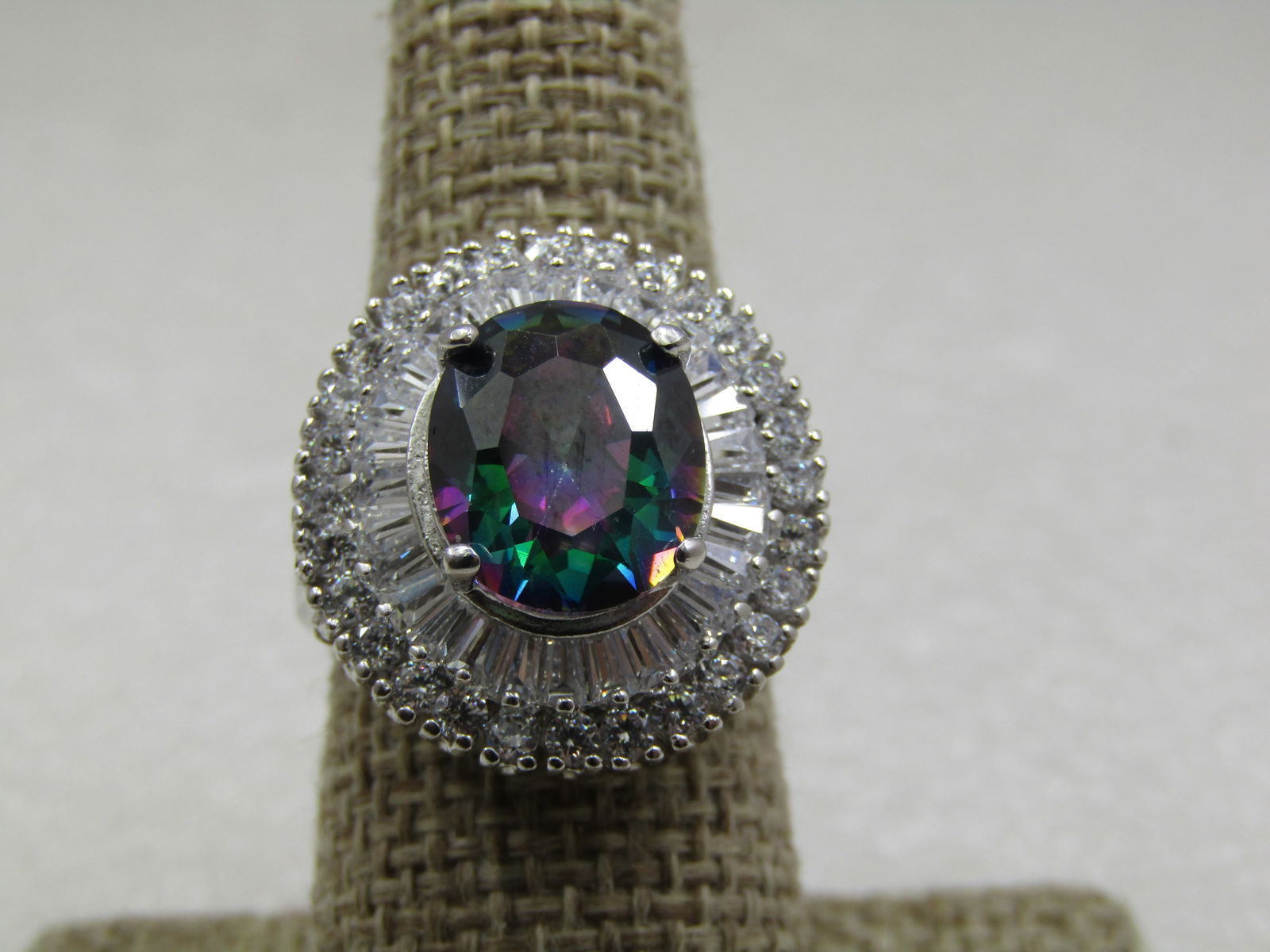 Sterling Silver Clear CZ & Mystic Topaz Ring, Sz. 8, Signed rii (1 of 7)