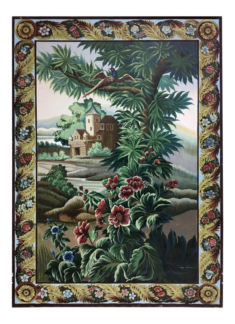 Hand Painted French Tapestry Scenery on Canvas Panel