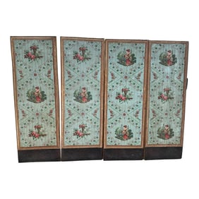 Antique Continental Hand Painted Framed Paper Panels or Screens -Set of 4