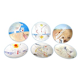 Six Limoges Transfer-Printed Porcelain Cabinet Plates Designed by Salvador Dali- ''Le Conquete Du Co
