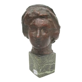 Antique Bronze Belgian Symbolist Head Circa 1930s'