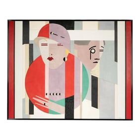 Art Deco-Style Pieced Leather and Suede Wall Art Panel