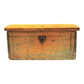 Antique 19th Century Early American Wood Storage Trunk Blanket Chest