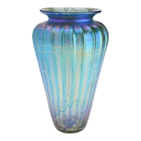 Contemporary Iridescent Blue Blown Glass Vase by Mayauel Ward, 2015