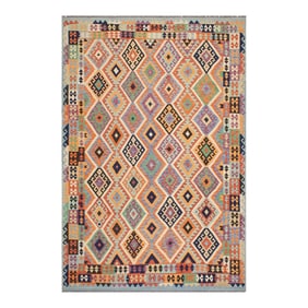 1990s 1990s Tribal Kilim Rust Blue Wool Rug - 8'3" X 9'7"
