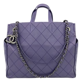 Chanel Purple Leather Top Stitch CC Pocket Tote