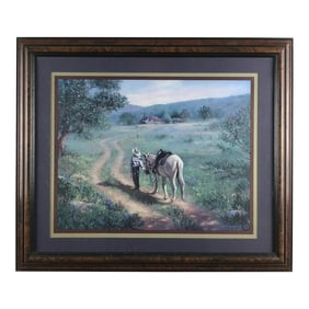 Vintage Burlwood Framed and Matted Print Cowboy With White Horse
