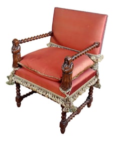 19th Century Baroque Red Upholstered Walnut Hall Chair