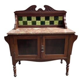 Early 1900s Antique English Mahogany Marble Butlers Server