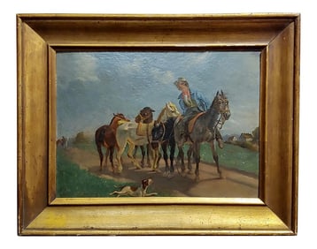 19th Century Italian School -The Horse Trader-Oil Painting-C1865
