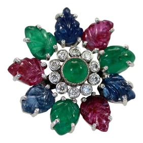 Early 21st Century Tutti Frutti Emeralds, Rubies, Sapphires and Diamonds Ring, Size 6.5