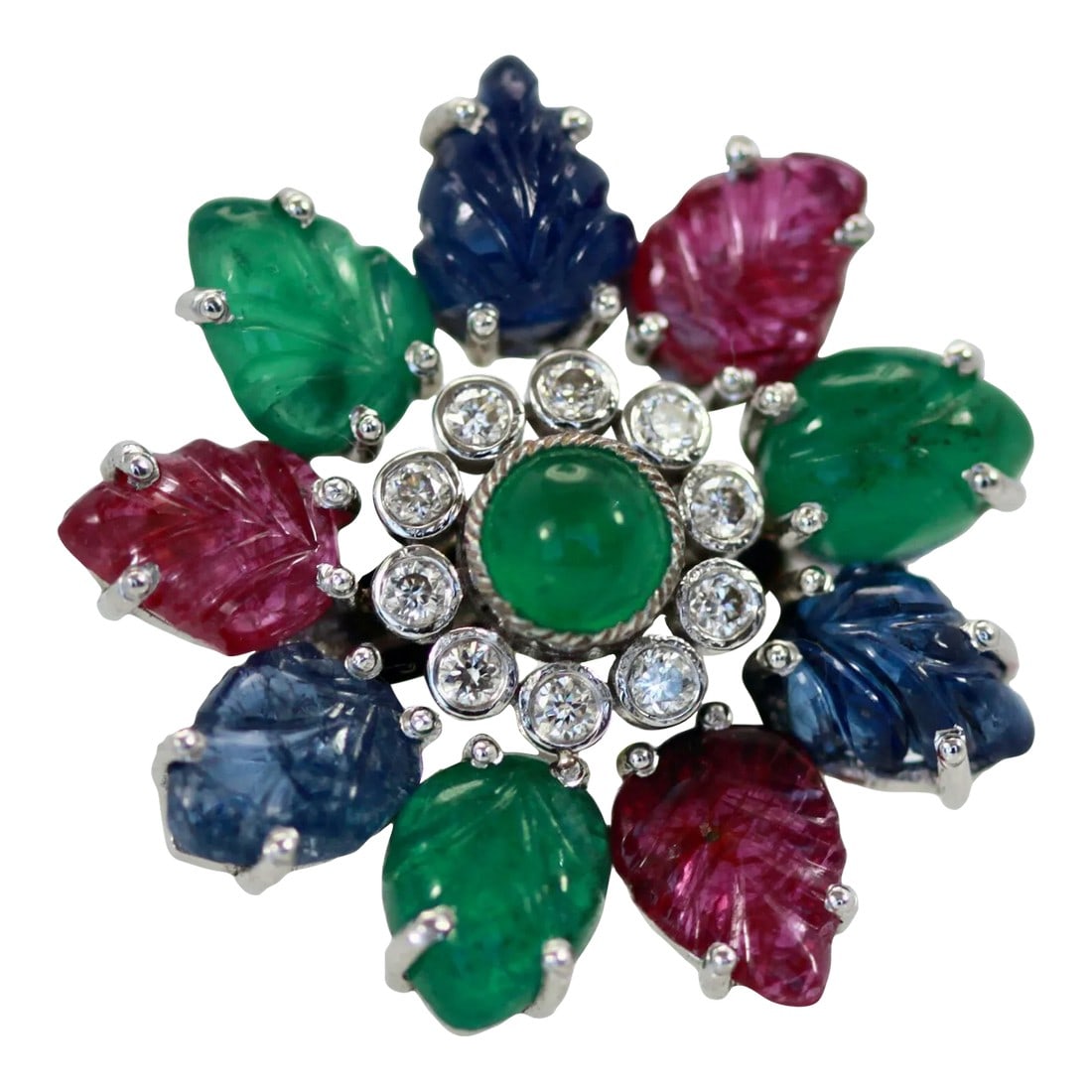 Early 21st Century Tutti Frutti Emeralds, Rubies, Sapphires and Diamonds Ring, Size 6.5 (1 of 10)