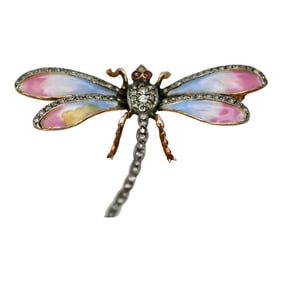 1940s Pastel Colors 14k Enamel Butterfly Brooch