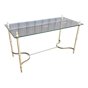 Restored 1970s Maison Jansen French Glass Brass and Steel Console Desk