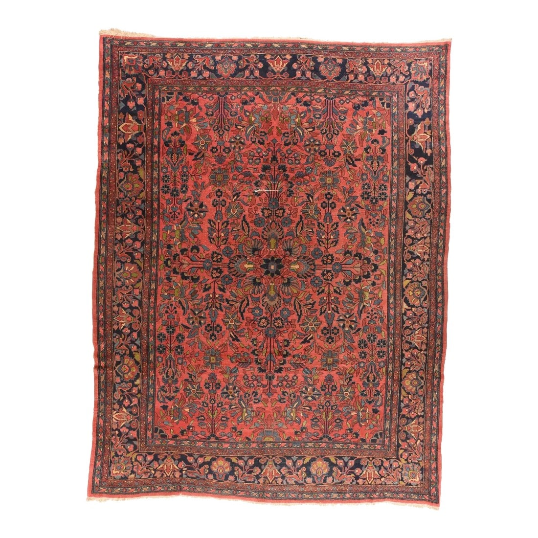 Antique Lilihan Rug 9'2'' x 12': This classic "American style" west Persian carpet of exceptional strength and durability shows the characteristic mulberry red field covered by a quadripartite detached floral spray pattern, accented