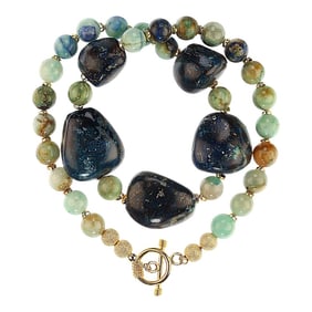 Chrysocolla Necklace With Gorgeous Focal & Goldy Accents