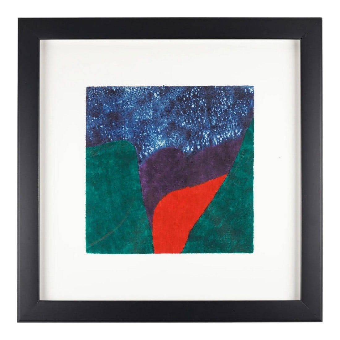 Northern Lights by Carol Summers, 2002: Polychrome abstract woodblock print in blue, green, purple, and red. Signed, numbered, and dated in graphite in the work: 62/100 American, 2002. Condition: Alterations: Original Condition Unaltered Im