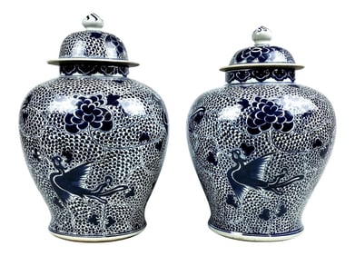 Early 20th Century Antique Asian Porcelain Ginger Jars- a Pair