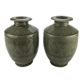 Antique Chinese Pair Green Vases