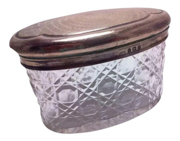 Levi & Salaman Birmingham Oval Sterling Silver Top Dresser Jar 1920