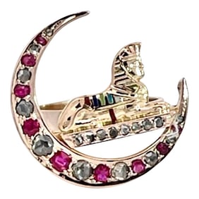 Antique Ruby Diamond Crescent Egyptian Ring 5.75