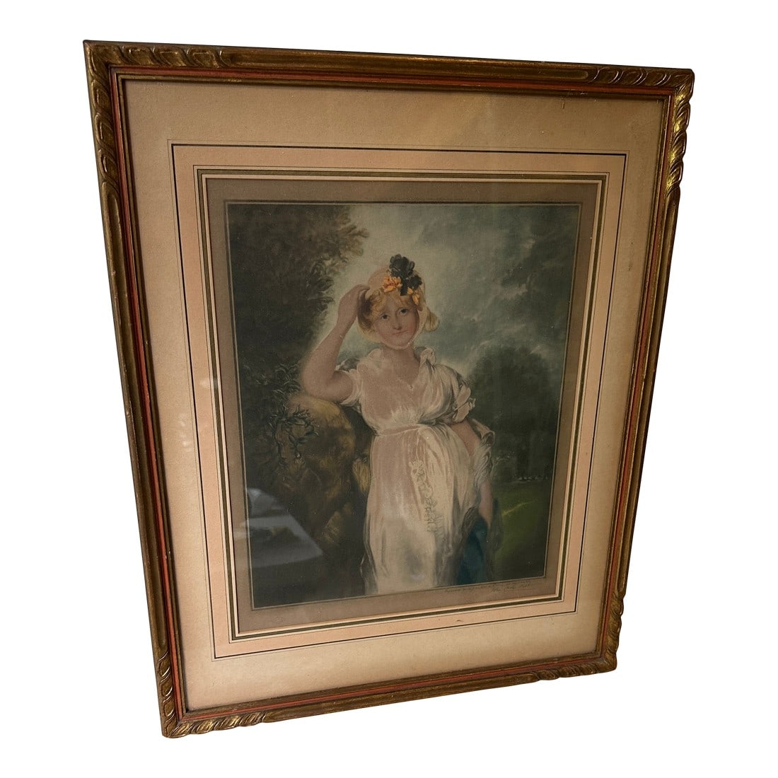 1970s Antique Signed Print of Woman in Garden, Framed (1 of 9)