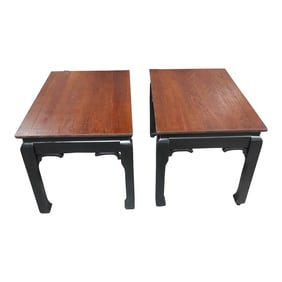 Restored Pair of Vintage 1960's Medallion Limited Two Tone Chow Side Tables With Walnut Top and Ebon
