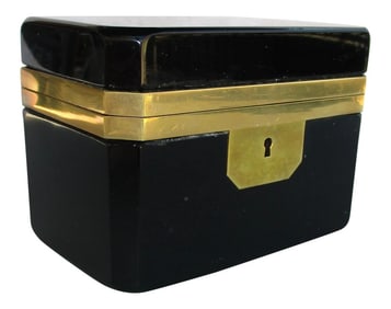 1900 Antique French Black Opaline Jewelry Casket