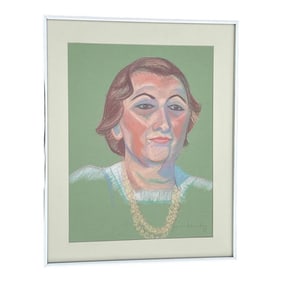 1980s Vintage Chalk Self Portrait, Framed