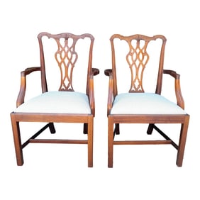Pair of 1990s Chippendale Armchairs Newly Recovered in Greek Key Upholstery