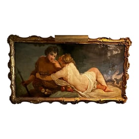 Large Antique Oil on Canvas of Venus & Adonis With Giltwood Frame