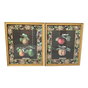 Late 20th Century Pair of John-Richard Framed Botanical Prints Featuring Summer Fruits in Gold Frame