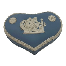 Vintage Wedgewood Jasperware Blue Heart Shaped Box