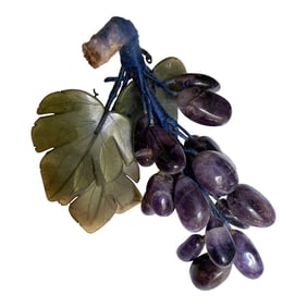 Mid 20th Century Asian Amethyst Carved Grape Bunch Cluster Jade Leaves