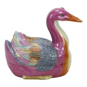 Very Fine and Rare Famille Rose "Goose" Soup Bowl and Lid.