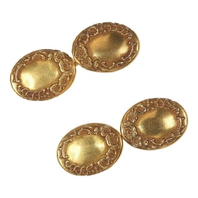 Vintage Oval 14k Yellow Gold Cuff Links - 2 Pieces