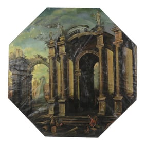 Octagonal Canvas Oil Painting Architectural Capriccio