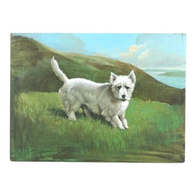 Oil on Wood Panel Highland White Dog
